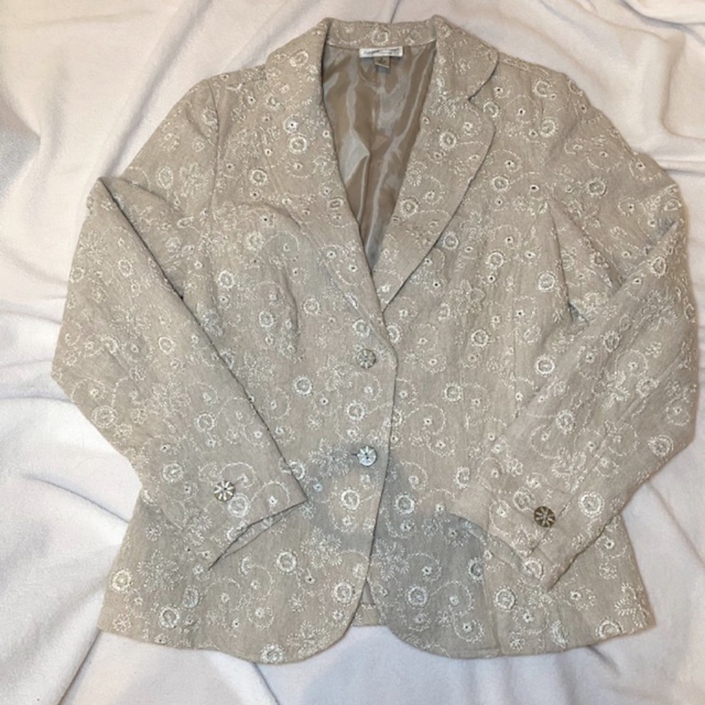 Coldwater Creek Linen Embroidery Blazer Size M - Picture 4 of 8